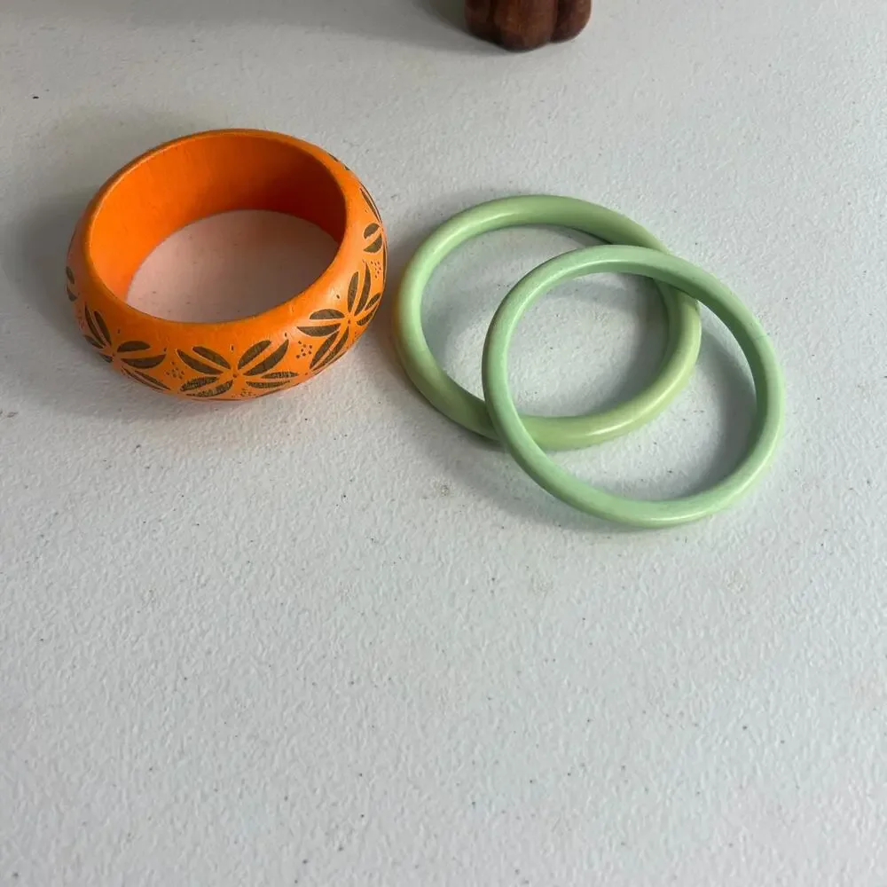 Set of 3 Accessory Boho Bracelets Orange Green